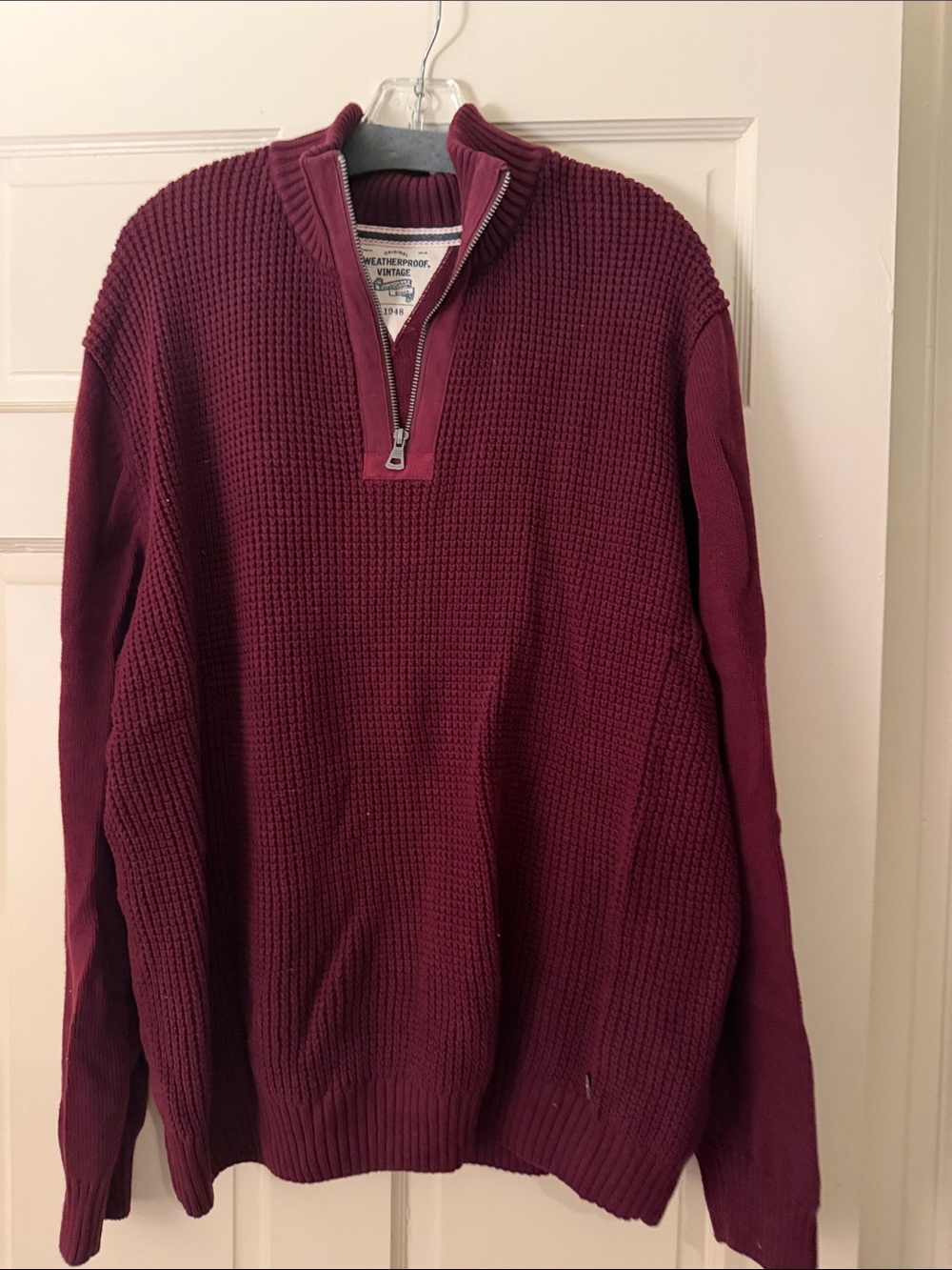 Men's Half-Zip Textured Sweater - Burgundy